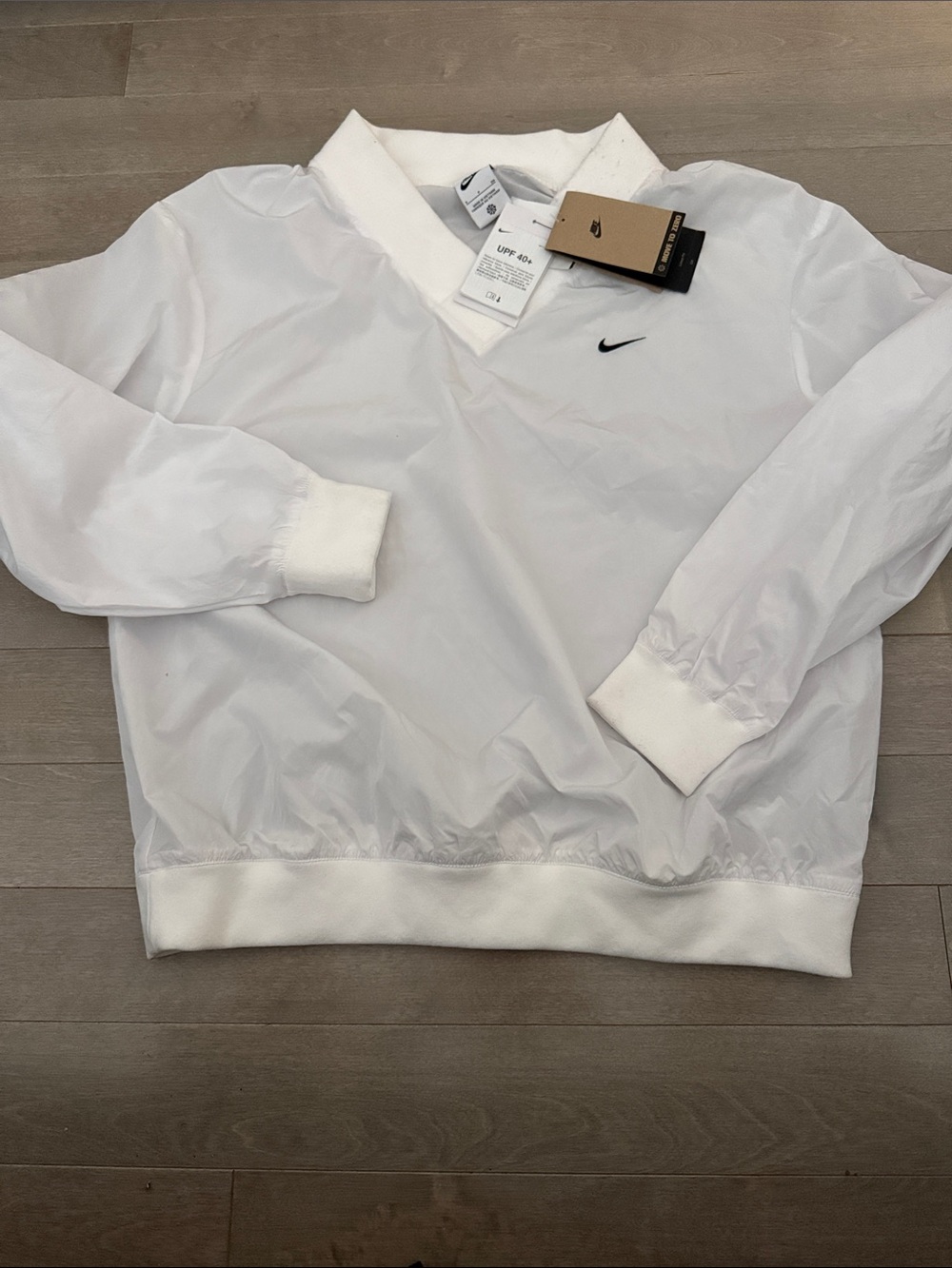 Nike White Pullover Windbreaker with Black Swoosh